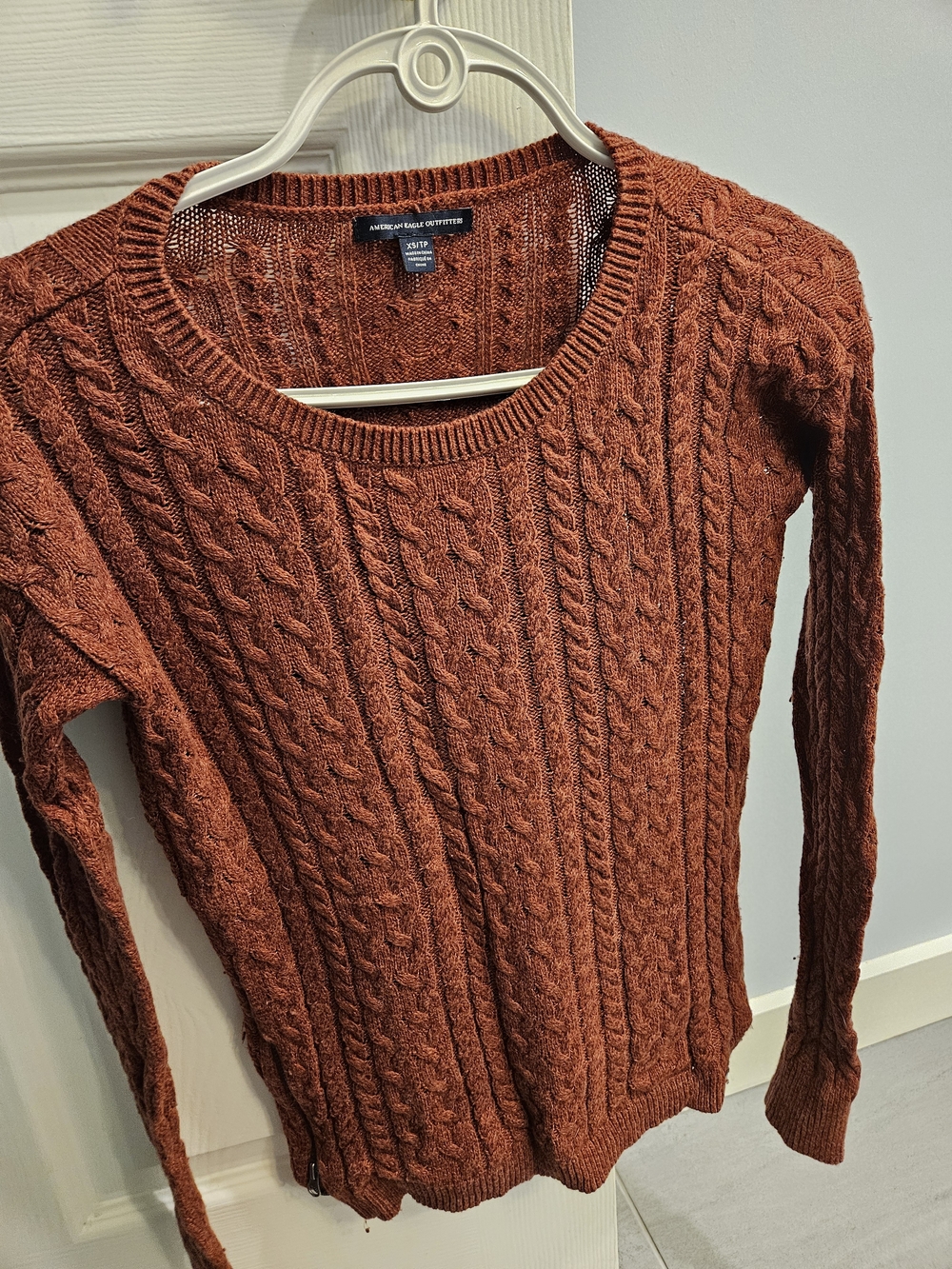 American Eagle Outfitters Women's Rust Cable Knit Wide-Neck Sweater
